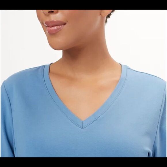 Denim & Co. Essentials Perfect V-Neck 3/4-Sleeve Top - Picture 3 of 5